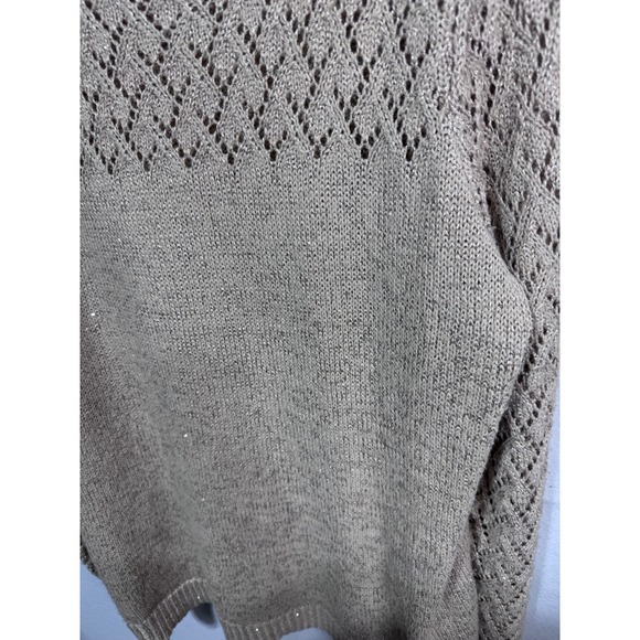 Maurices Womens Knit Sweater Beige Open Weave Sequin Long‎ Sleeve Crew Neck 3X - Picture 8 of 8